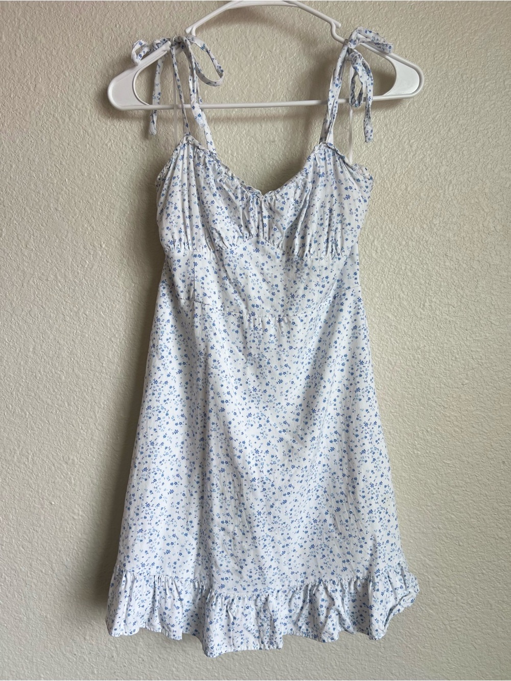 Hollister White Mini Dress with Light Blue Floral Print